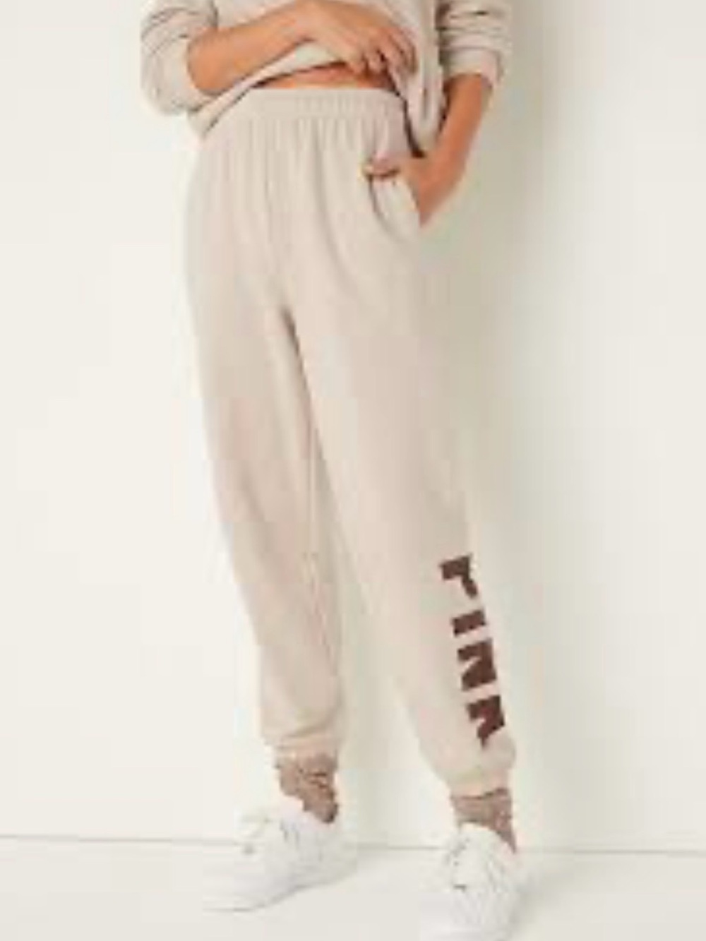 PINK Victoria's Secret Beige Logo Jogger Pants